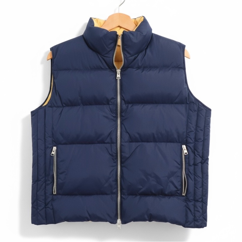 Vintage OLD NAVY Puffer Vest XL Reversible Duck DOWN Navy Blue Yellow Unisex